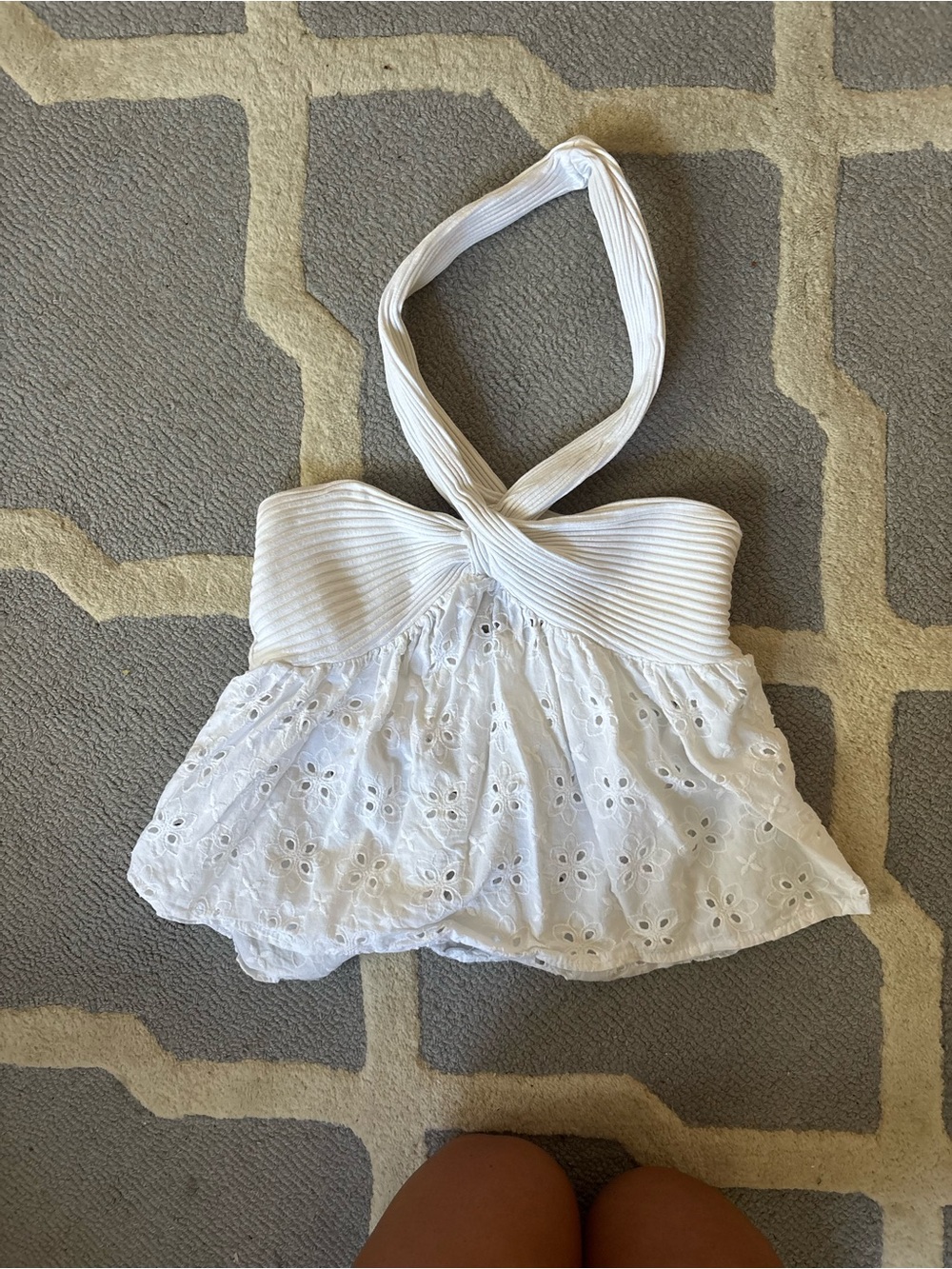 Zara White Eyelet Halter Peplum Top